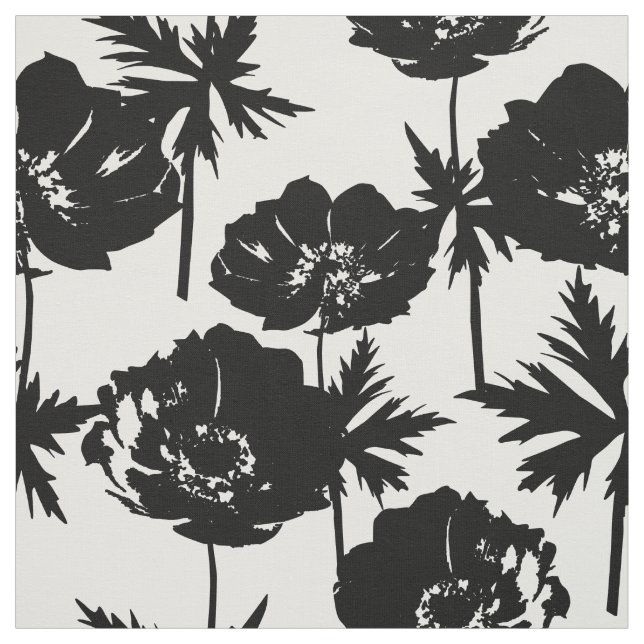 Tecido Flores pretas, brancas, monocromáticas (Modelo)
