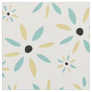 Tecido Flores Retro Azuis E Amarelas Funky Aqua