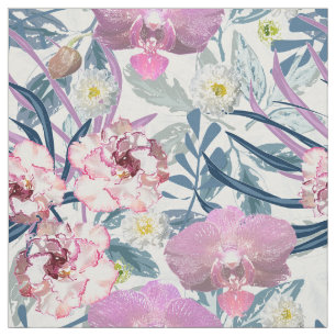 Tecido Flores rosa e orquídea