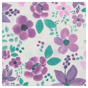 Tecido Flores Rosa e Púrpura para Impressão em Aquarela