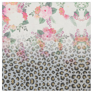 Tecido Flores-rosa-impressas, pretas, Douradas prateadas,