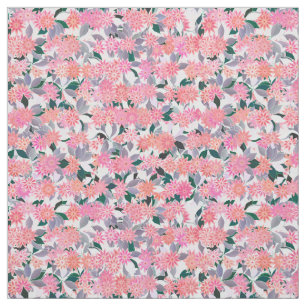 Tecido Flores rosa sobre fundo de folhas prateadas