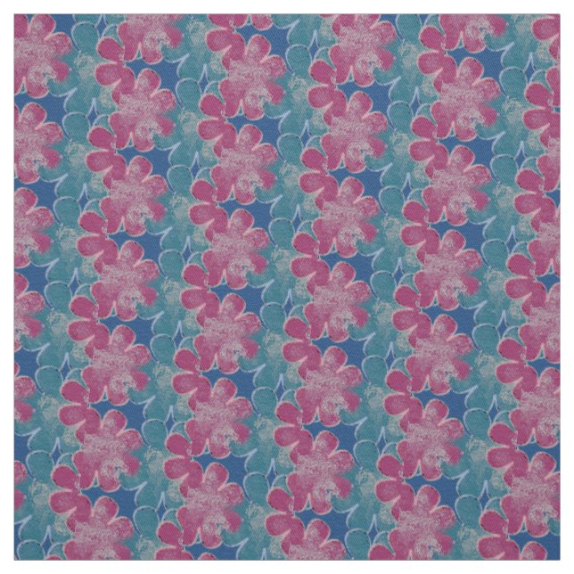 Tecido Flores Rosa-Teal e Azul (Modelo)