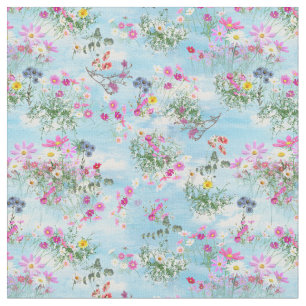 Tecido Flores selvagens num céu azul