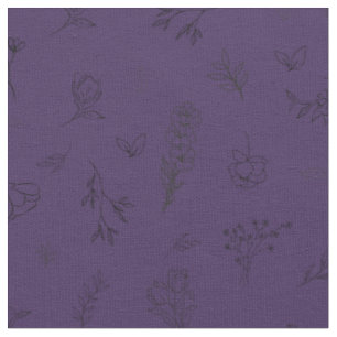 Tecido Flores Silvestres Esboçadas em Roxo Escuro