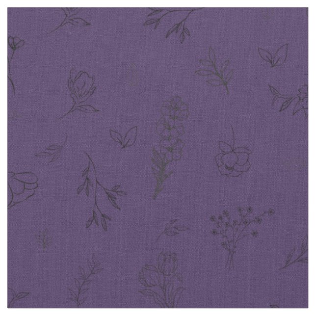 Tecido Flores Silvestres Esboçadas em Roxo Escuro (Detalhe)