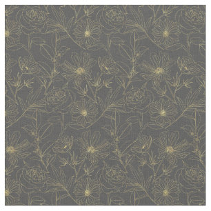 Tecido Flores simples de jardim douram esboço design