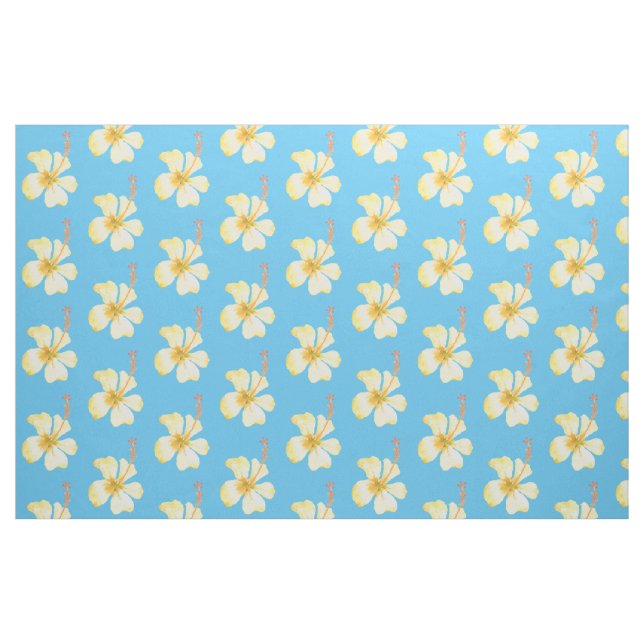 Tecido Flores Tropicais de Hibiscus Amarelo Aqua (Fat Quarter)