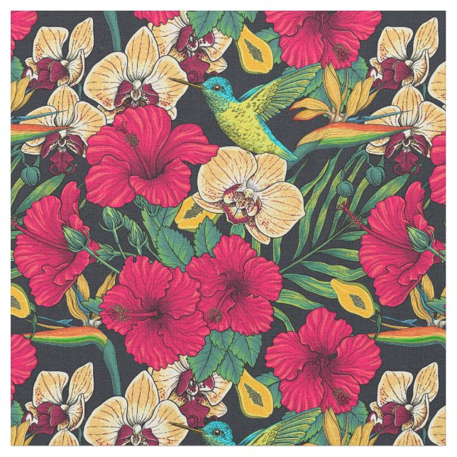 Tecido Flores Tropicais e Beija-flor - Botanica de Verão (Detalhe)