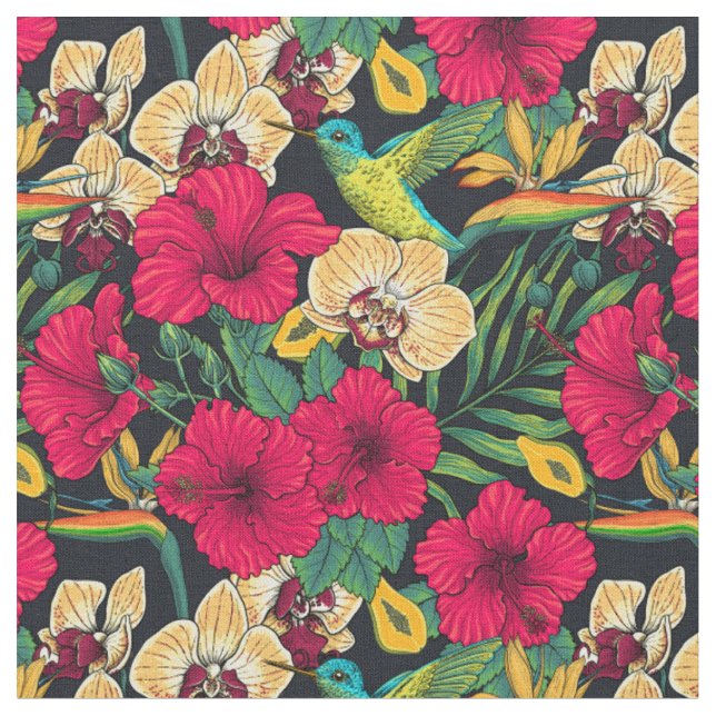 Tecido Flores Tropicais e Beija-flor - Botanica de Verão (Detalhe)
