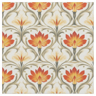 Tecido Flores Vermelhas / Amarelas / Ivory Art Nouveau