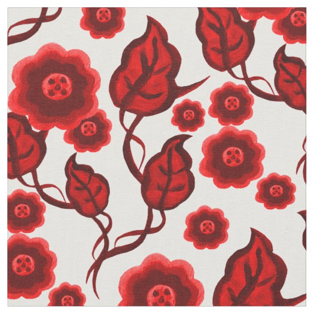 Tecido Flores vermelhas/folhas vermelhas/Folk art floral  (Detalhe)