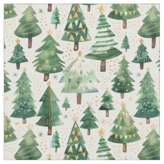Tecido Floresta de Árvore de Natal com Aquarela