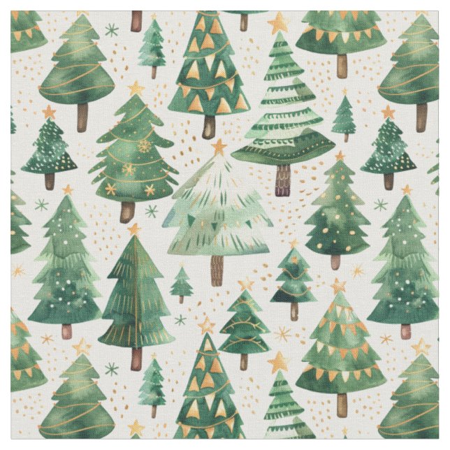 Tecido Floresta de Árvore de Natal com Aquarela (Detalhe)