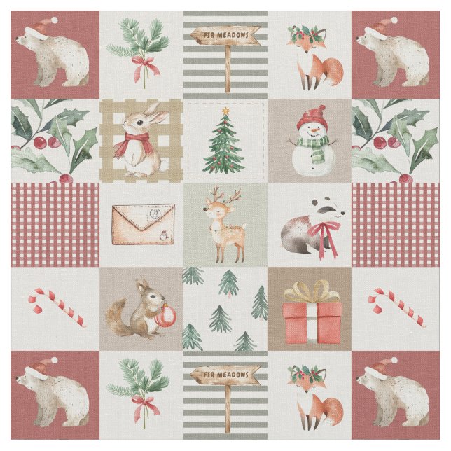 Tecido floresta de natal animais da floresta colcha neutr (Detalhe)