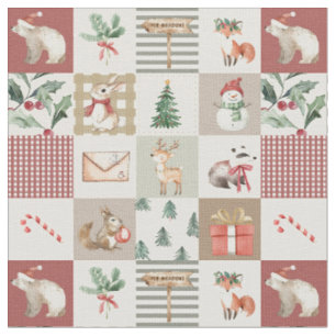 Tecido floresta de natal animais de quilt neutro