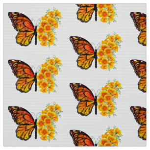 Tecido Flower Butterfly with Yellow California Poppy