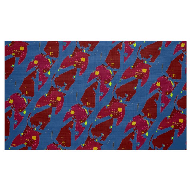 Tecido Fluxos grandes de Impressão em vermelho e azul (Fat Quarter)