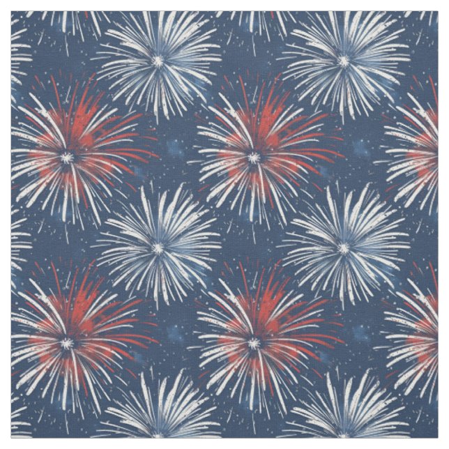 Tecido Fogos de artifício vermelhos e brancos em azul (Modelo)