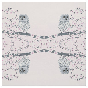 Tecido Fogueira-coruja-branca floresce Cinza rosa