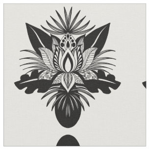 Tecido Folha de Lotus Tropical Branca-Negra-Boêmia Modern