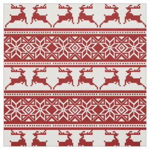 Tecido Folha de Natal Vermelha Escandinava