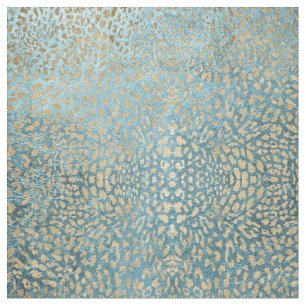 Tecido Folha Dourado no leopardo azul