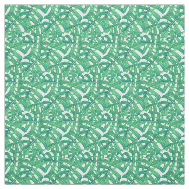 Tecido Folha tropical monstera verde padrão branco b (Modelo)