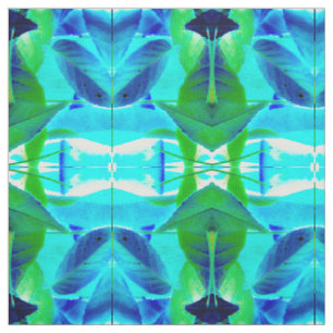 Tecido Folhas Aqua Azul