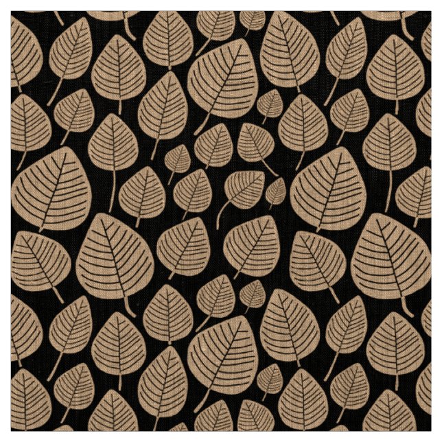 Tecido Folhas - Areia em Preto (Modelo)