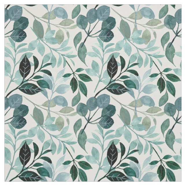 Tecido Folhas de Aquarela Azul Turquesa Branca (Modelo)