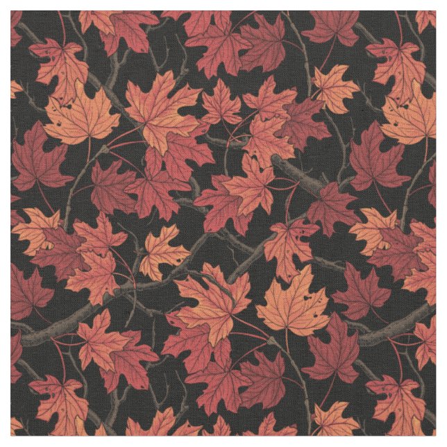 Tecido Folhas de bordo de outono vermelho no preto (Detalhe)