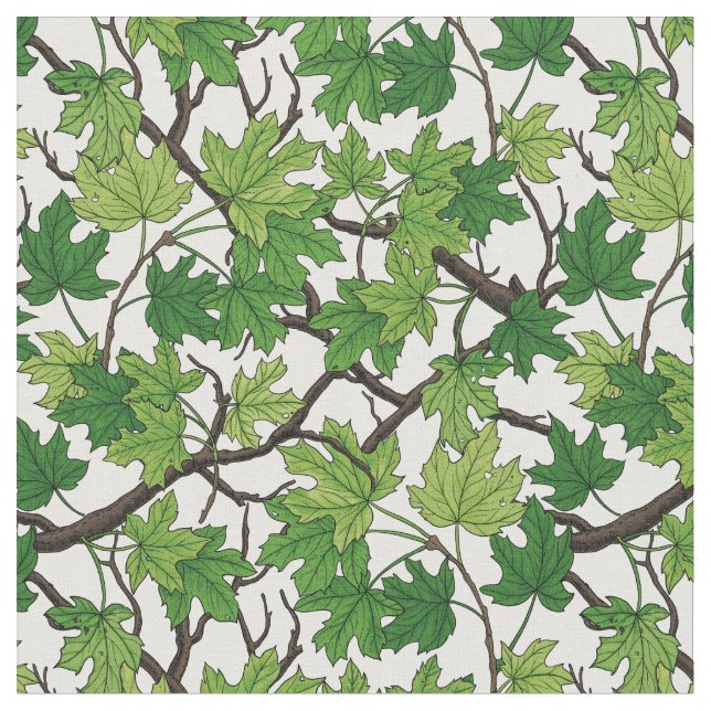 Tecido Folhas de bordo sobre branco (Detalhe)