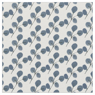 Tecido Folhas de Eucalipto Azul Pintadas à Mão