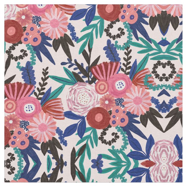 Tecido Folhas De Flores Pintadas De Artsy Vermelho Cor-De (Detalhe)