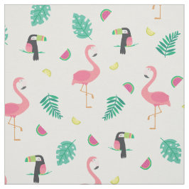 Tecido Folhas de melancia de flamingo tucano, cor-de-rosa
