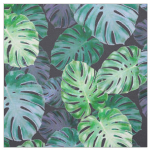 Tecido Folhas de Monstera Tropical Violeta Verde