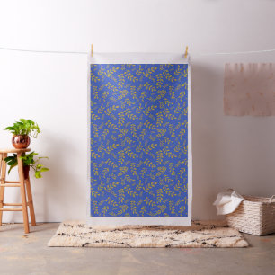 Tecido Folhas de Ouro Satinado sobre Azul Cerúleo