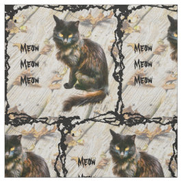 Tecido Folhas de outono de Gato Negro de Halloween