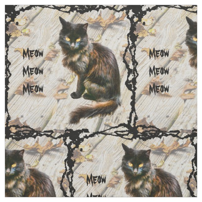 Tecido Folhas de outono de Gato Negro de Halloween (Modelo)
