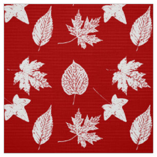 Tecido Folhas de outono - vermelho branco e escuro