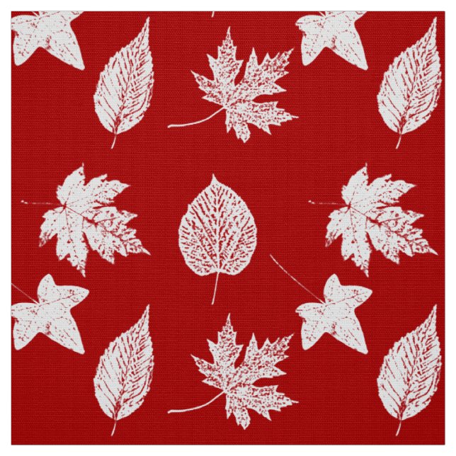 Tecido Folhas de outono - vermelho branco e escuro (Modelo)