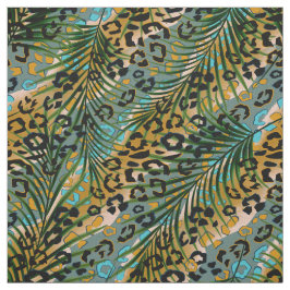Tecido Folhas de palma num fundo-leopardo