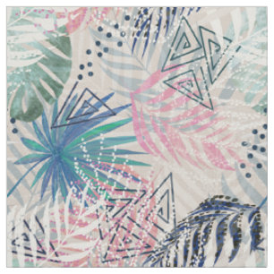 Tecido folhas de palma, tropicais, botânicas, coloridas
