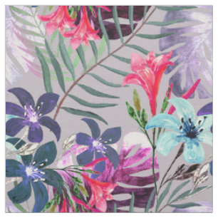 Tecido folhas de palma, tropicais, botânicas, coloridas