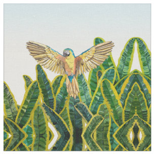 Tecido Folhas de pássaros-amarelos-do-verão Tropicais