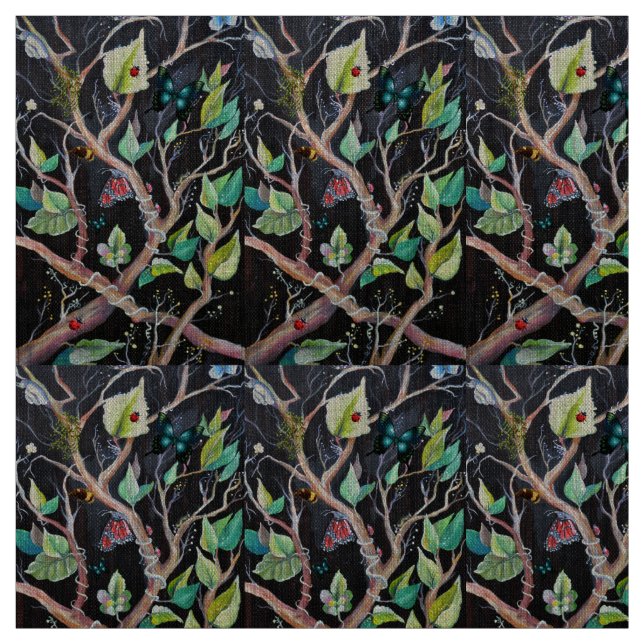 Tecido Folhas e borboletas Pintadas à mão (Modelo)