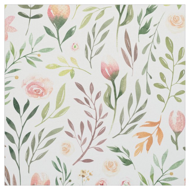 Tecido Folhas e flores de aquarela boêmica (Modelo)