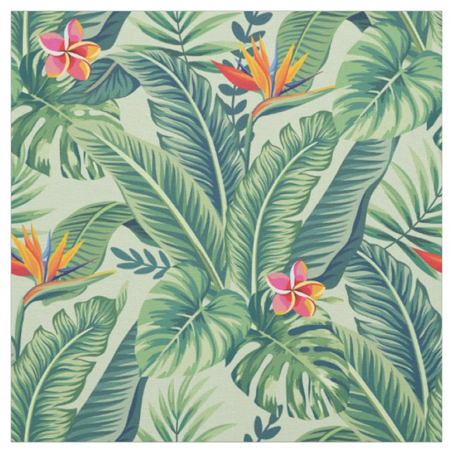 Tecido Folhas e flores tropicais de banana monstera (Modelo)