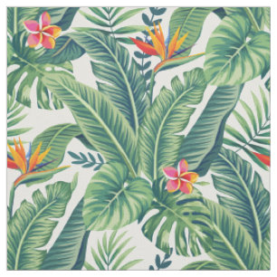 Tecido Folhas e flores tropicais de banana monstera